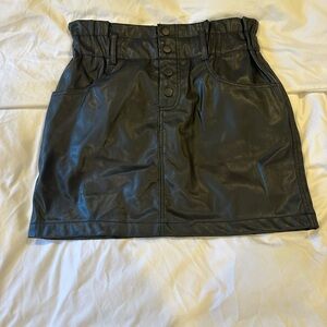 Black Leather Mini Skirt with Paper Bag Waist